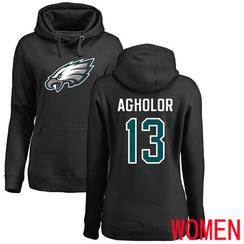 Women Philadelphia Eagles #13 Nelson Agholor Black Name and Number Logo NFL Pullover Hoodie Sweatshirts->nfl t-shirts->Sports Accessory